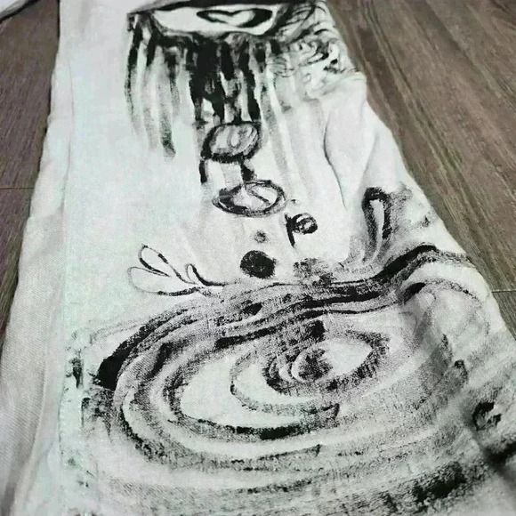 Crazy In Love heart eyes design hand-painted baby blue 100%  linen cargo pants - Picture 13 of 16